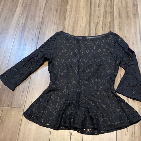 5 for $25 Julienne W Weston Black Lace Overlay peplum top 3/4 sleeve‎ - Picture 1 of 9